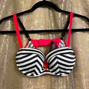 Victoria’s Secret black/white/pink Very Sexy balconet bra, size 34B EUC